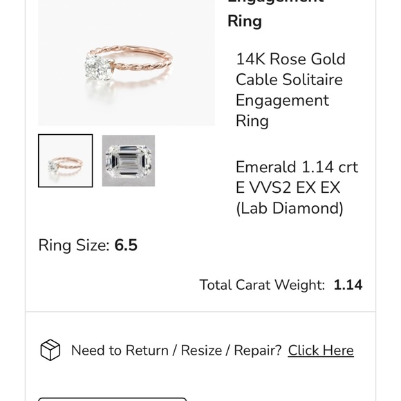 [FS][USA][RING] Lab Diamond 1.14ct VVS 2 Emerald Rose Gold Ring - Picture 5 of 5